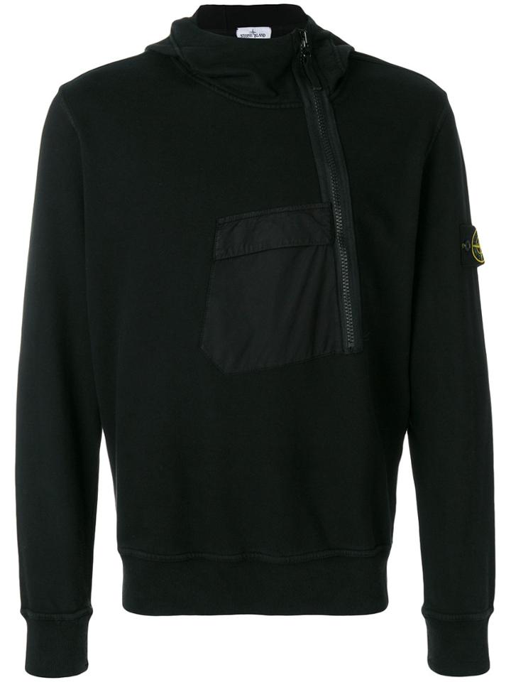 Stone Island Asymmetric Hooded Fleece - Black