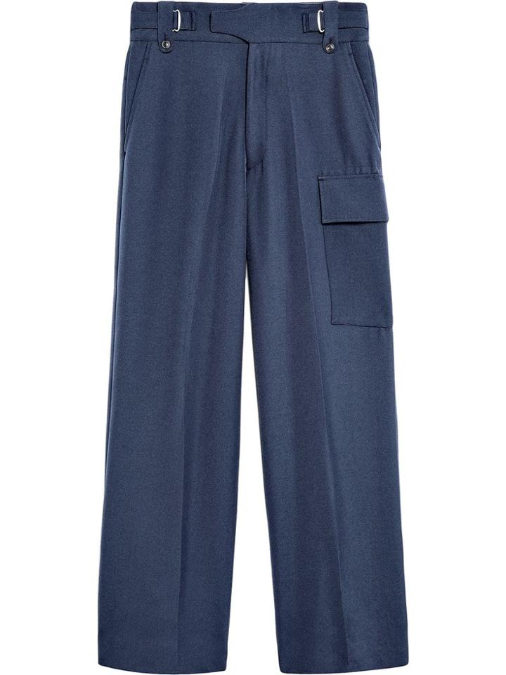 Mackintosh Navy Virgin Wool Blend 0003 Waisted Trousers - Blue