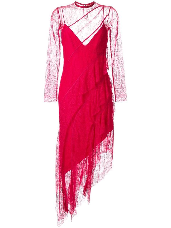 Manning Cartell Lace Overlay Ruffled Dress, Women's, Size: 10, Red, Nylon