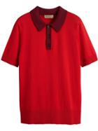Burberry Two-tone Knitted Cotton Polo Shirt - Red
