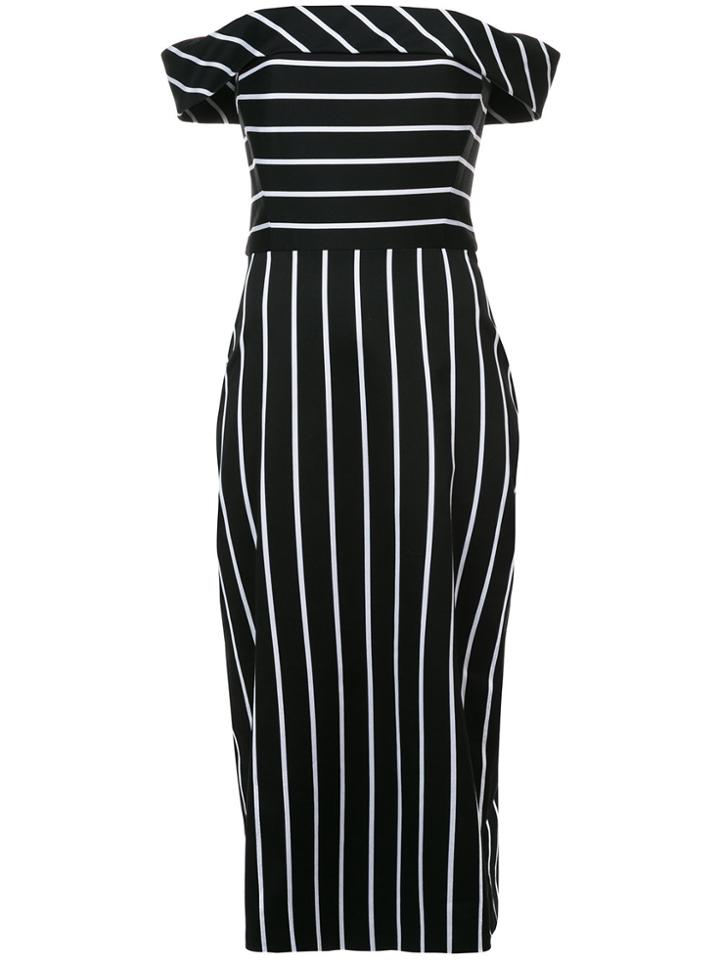 Christian Siriano Striped Off Shoulder Dress - Black