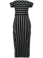 Christian Siriano Striped Off Shoulder Dress - Black