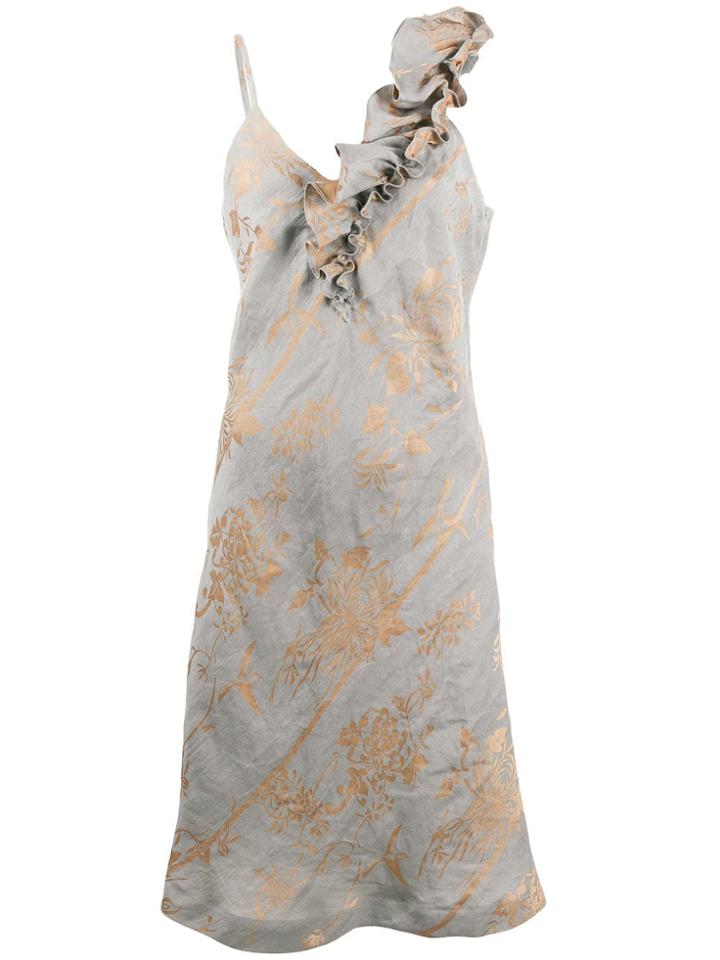 Gentry Portofino Midi Evening Dress With Ruffles - Grey