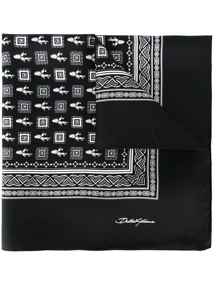 Dolce & Gabbana Cactus Print Scarf, Women's, Black, Silk
