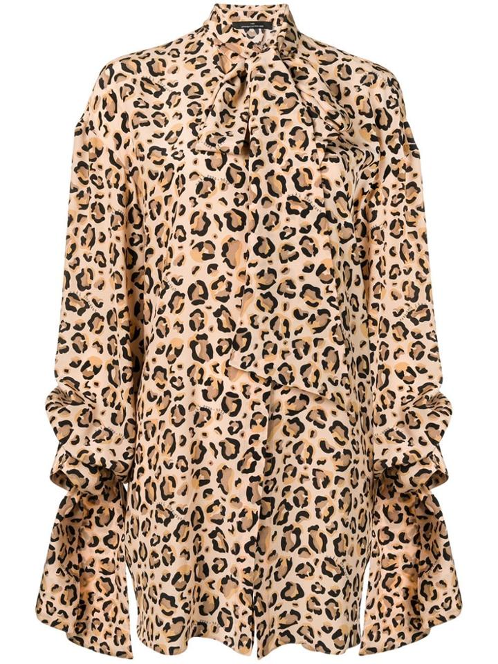 Rokh Leopard Print Draped Shirt - Neutrals