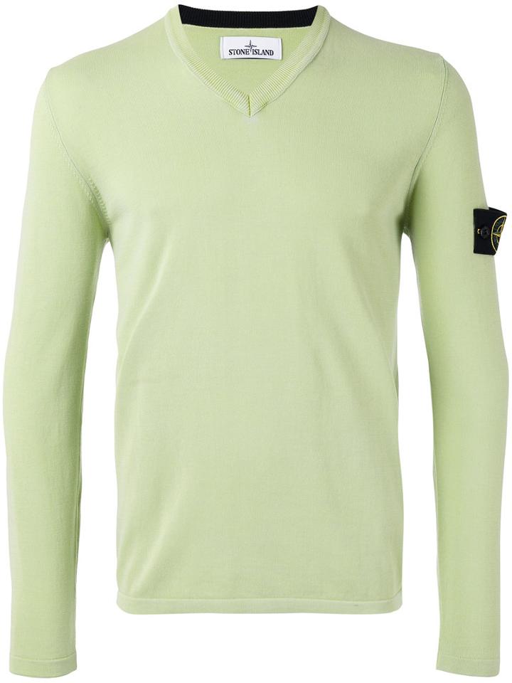 Stone Island - V-neck Sweater - Men - Cotton - Xl, Green, Cotton