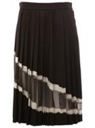 Maison Margiela Sheer Panel Pleated Skirt, Women's, Size: 44, Black, Silk/acrylic/polyester/wool