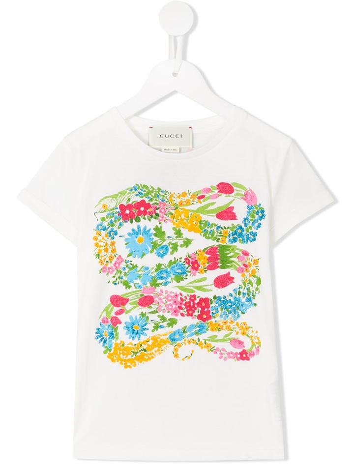 Gucci Kids Floral Print T-shirt, Girl's, Size: 10 Yrs, White