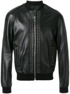 Les Hommes Studded Zip Up Bomber Jacket - Black