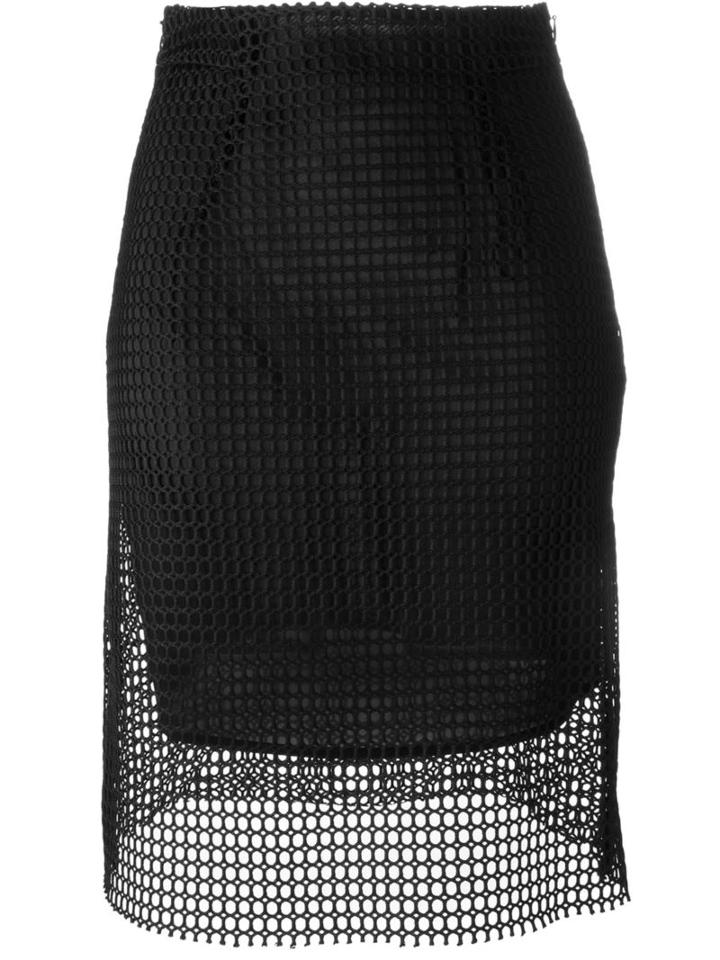 Armani Jeans Mesh Layer Skirt, Women's, Size: 44, Black, Polyester/spandex/elastane