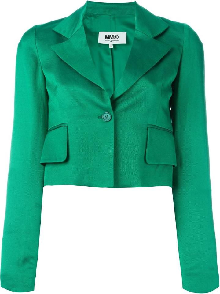 Mm6 Maison Margiela Cropped Blazer, Women's, Size: 44, Green, Linen/flax/viscose