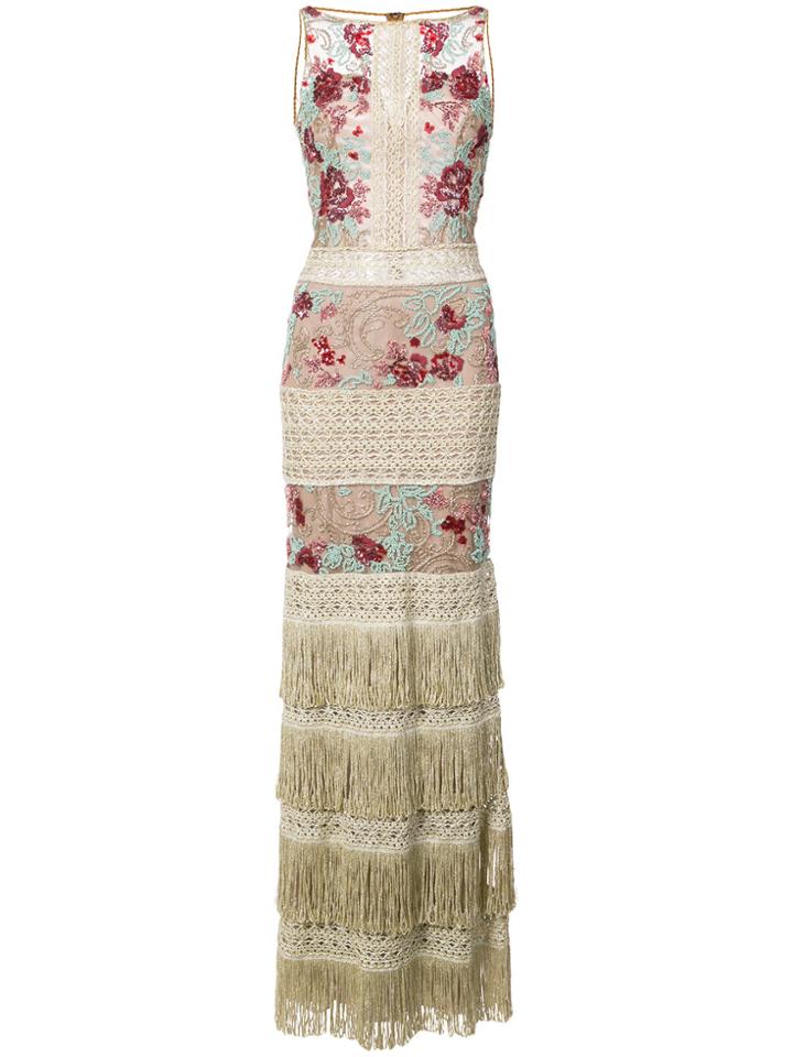 Patbo Floral Print Fringed Evening Dress - Nude & Neutrals