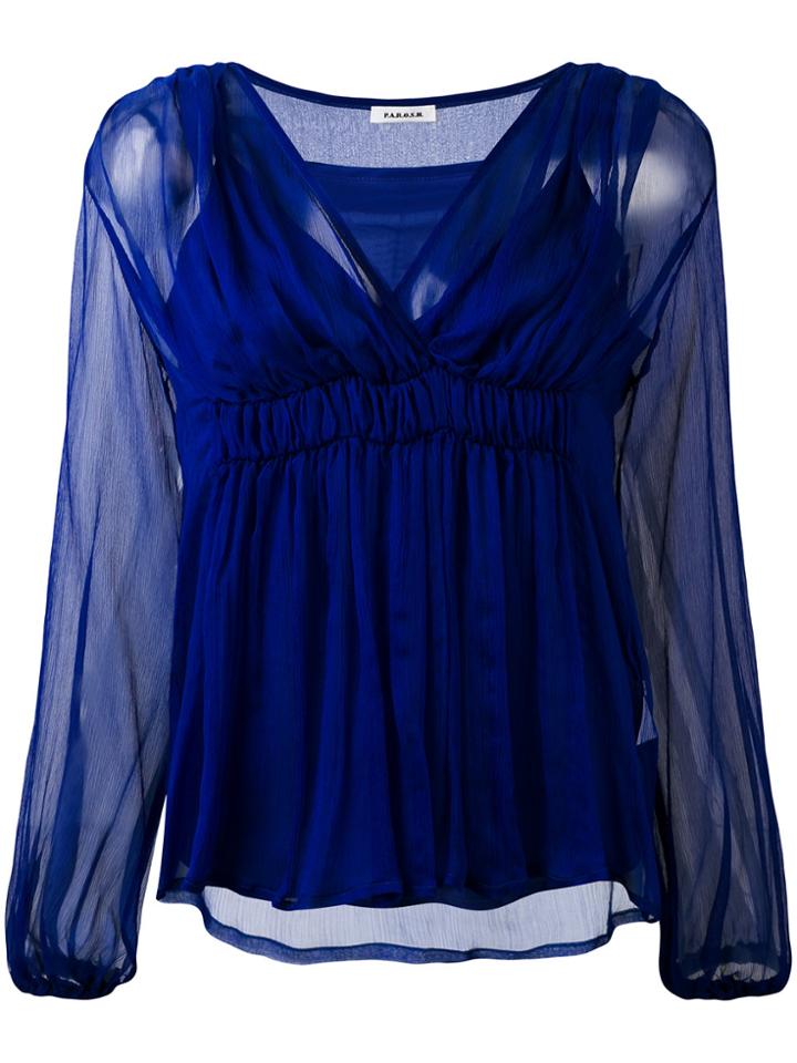 P.a.r.o.s.h. Ruched V-neck Top - Blue