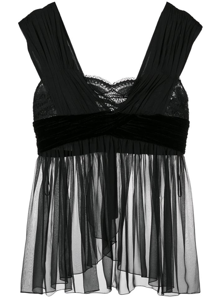 Alberta Ferretti Sheer Draped Top - Black
