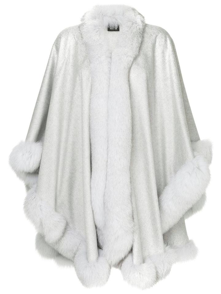 Sofia Cashmere Fur Trimmed Cape - Grey