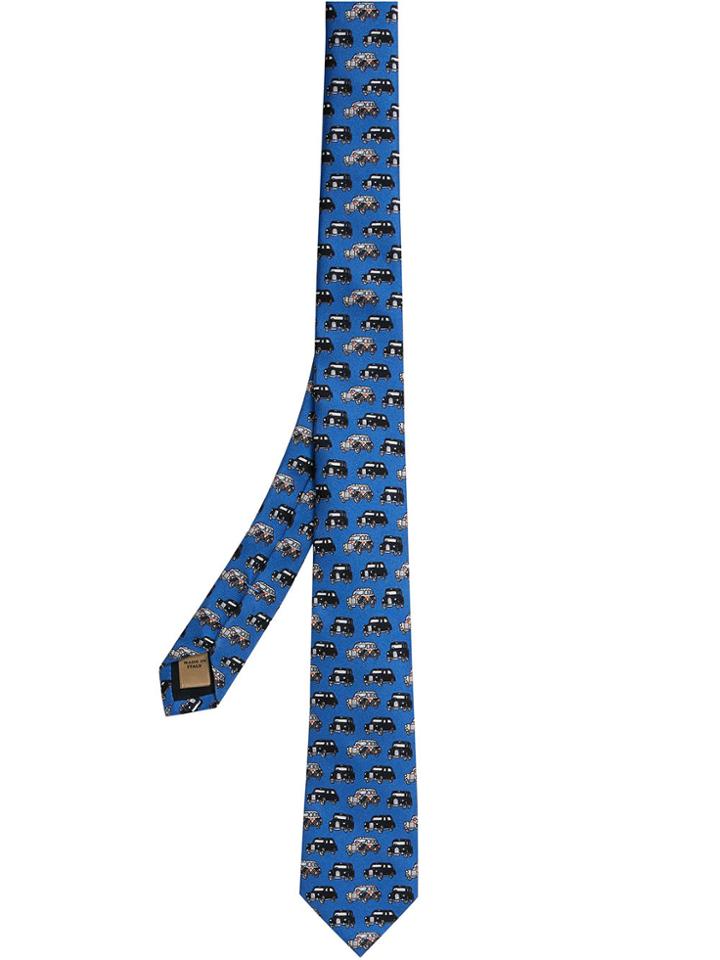 Burberry Slim Cut Taxi Print Silk Tie - Blue