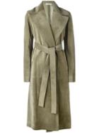 Céline - Long Belted Coat - Women - Lamb Skin - 36, Women's, Green, Lamb Skin