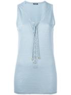 Balmain Lace-up Vest Top, Women's, Size: 38, Blue, Linen/flax