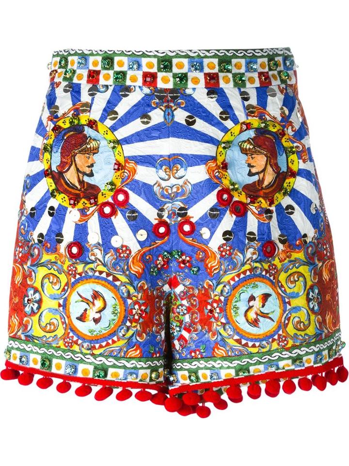 Dolce & Gabbana Carretto Siciliano Print Shorts, Women's, Size: 38, Viscose/cotton/spandex/elastane/silk