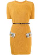 Elisabetta Franchi Houndstooth Knit Mini Dress - Yellow