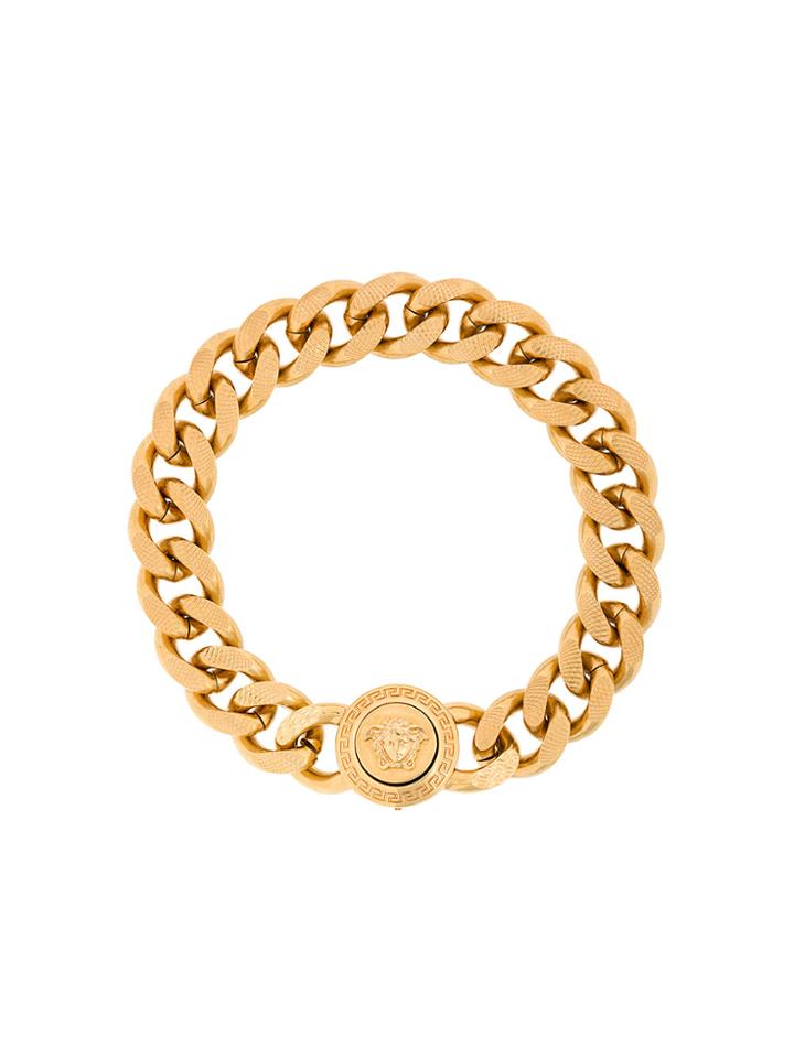 Versace Logo Embellished Bracelet - Metallic