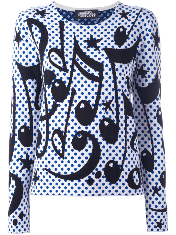 Jeremy Scott Music Intarsia Jumper, Women's, Size: 40, Blue, Virgin Wool
