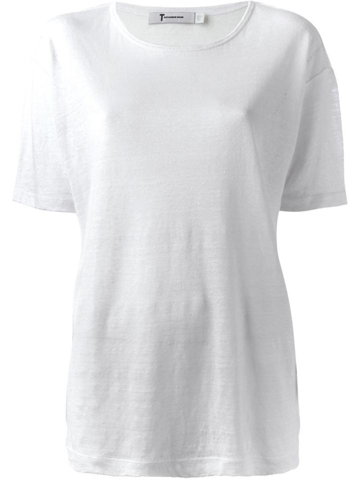T By Alexander Wang Round Neck T-shirt, Women's, Size: M, White, Silk/linen/flax