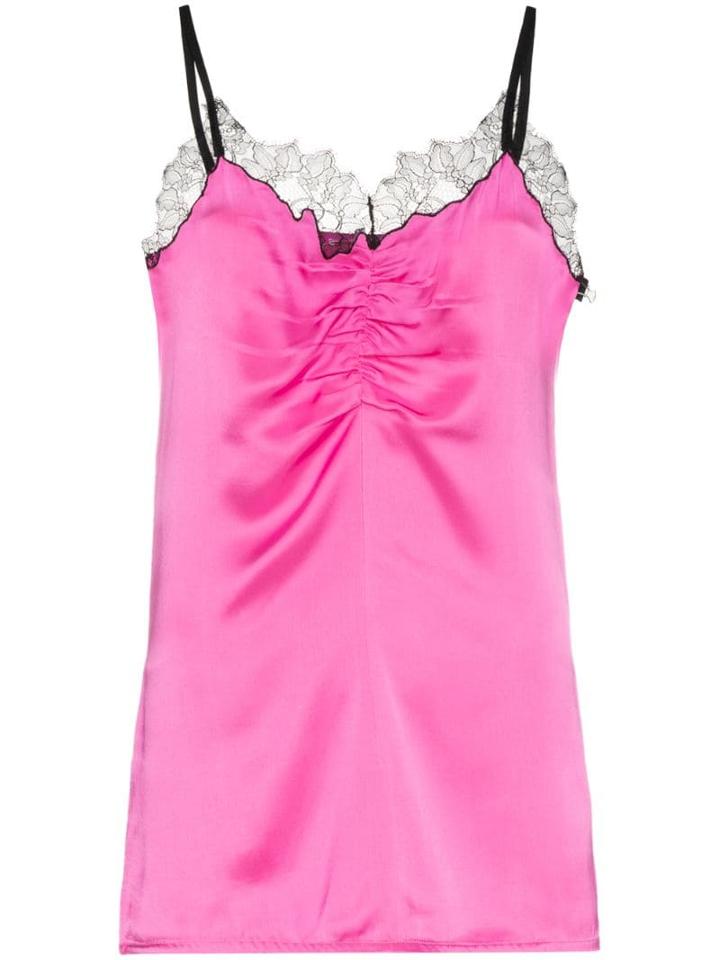 Helmut Lang Sleeveless Lace Trim Cami Slip Top - Pink