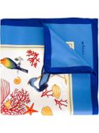 Kiton Birds Print Pocket Square, Men's, Blue, Silk