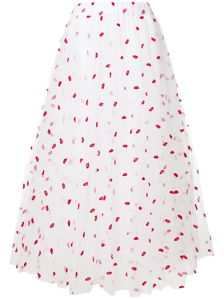 P.a.r.o.s.h. Lips Embroidered Tulle Skirt - White