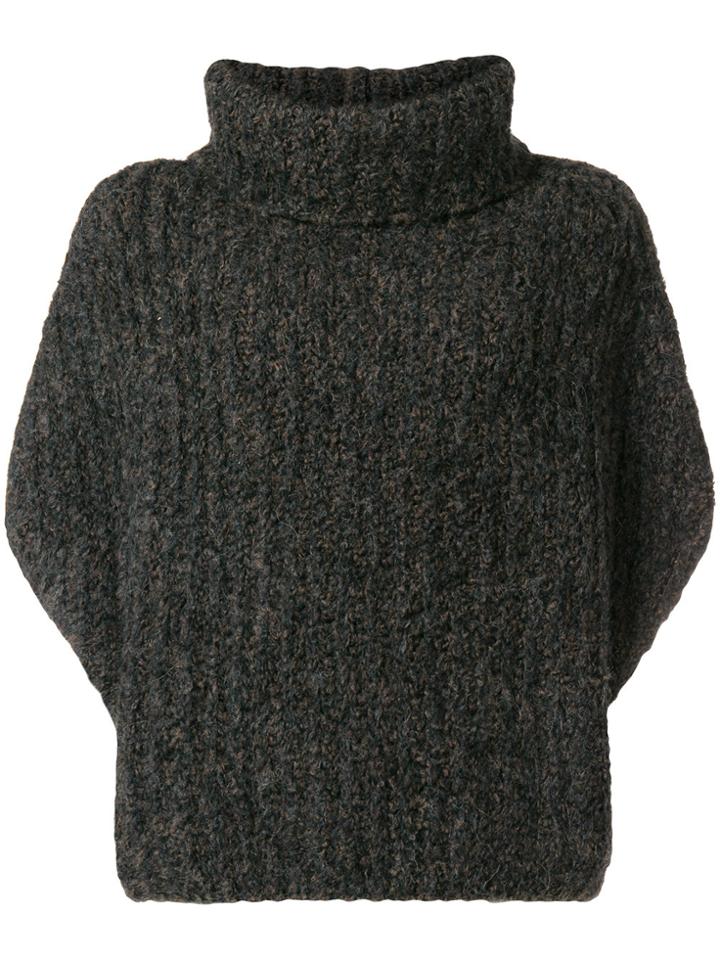 Fabiana Filippi Chunky Knit Cropped Sleeve Sweater - Grey