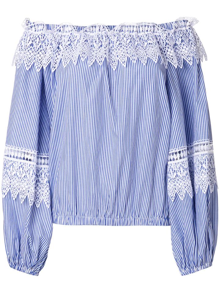 Forte Couture Off-shoulder Striped Lace Detail Blouse - Blue