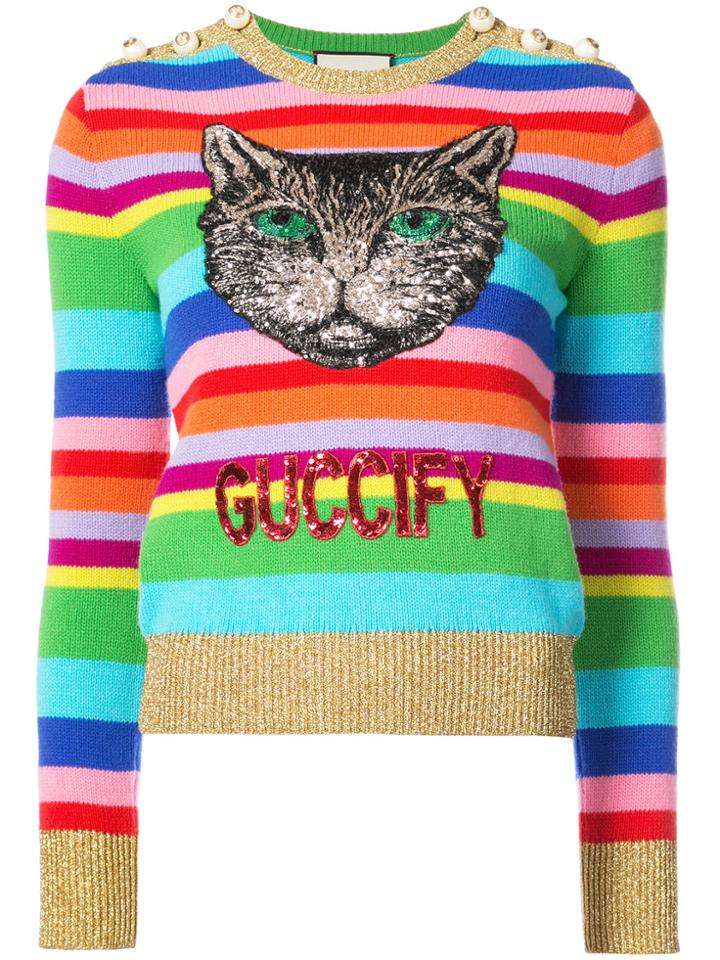Gucci Embroidered Stripe Knit Sweater - Multicolour