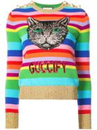 Gucci Embroidered Stripe Knit Sweater - Multicolour