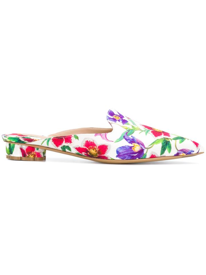 Salvatore Ferragamo Flower Heel Floral-print Mules - White