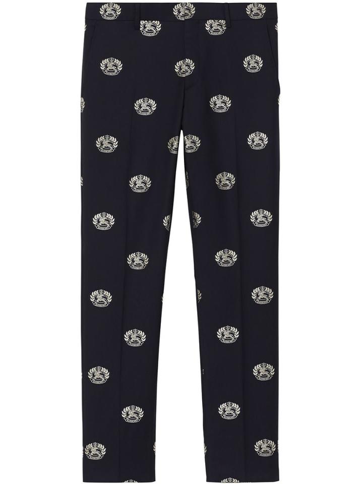 Burberry Slim Fit Fil Coupé Crest Wool Tailored Trousers - Blue