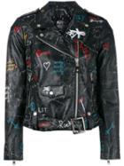 Htc Hollywood Trading Company - Graffiti Biker Jacket - Women - Leather/viscose - M, Black, Leather/viscose