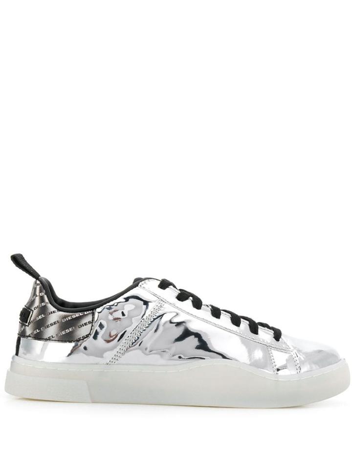 Diesel Lace-up Metallic Sneakers - Silver