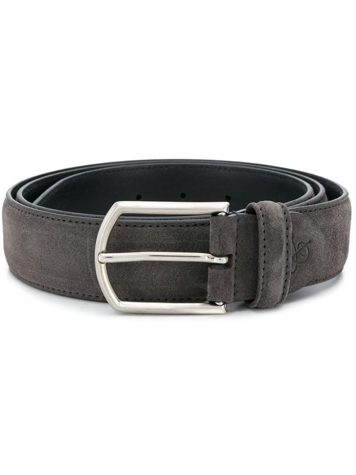 Canali Embroidered Logo Belt - Grey