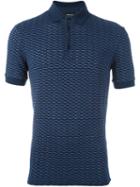 Giorgio Armani Two-tone Jacquard Polo Shirt, Men's, Size: 58, Blue, Polyamide/spandex/elastane/viscose