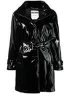 Moschino Belted Glossy Raincoat - Black