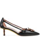 Gucci Leather Pump With Crystal Double G - Black