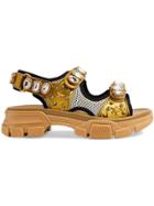 Gucci Metallic Leather Sandal With Crystals - Gold