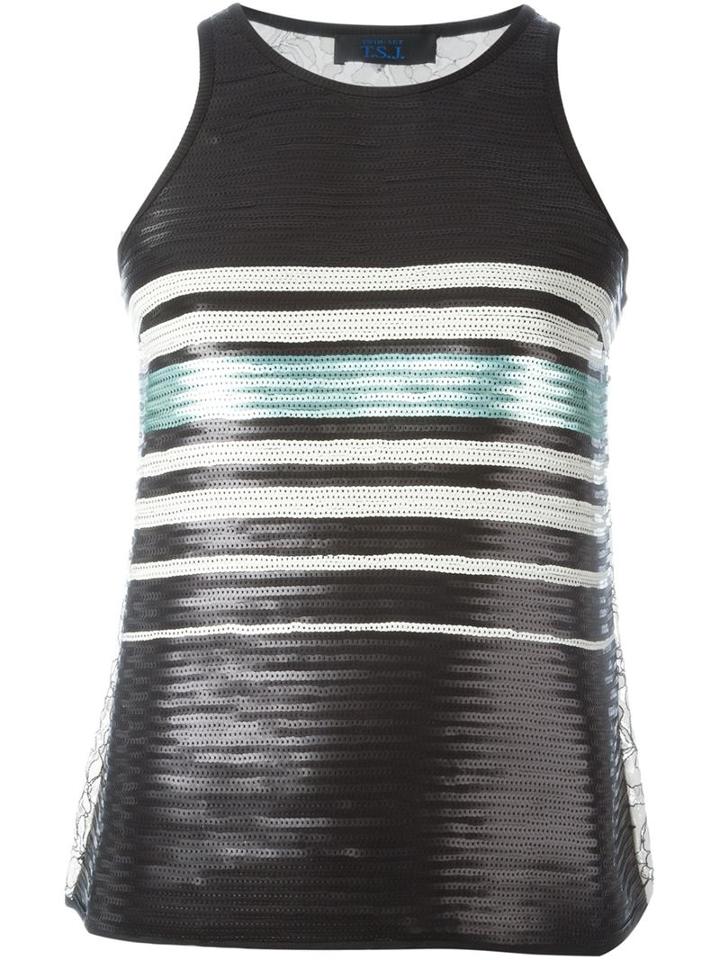 Twin-set Striped Sequin Tank, Women's, Size: S, Black, Cotton/polyamide/polyester