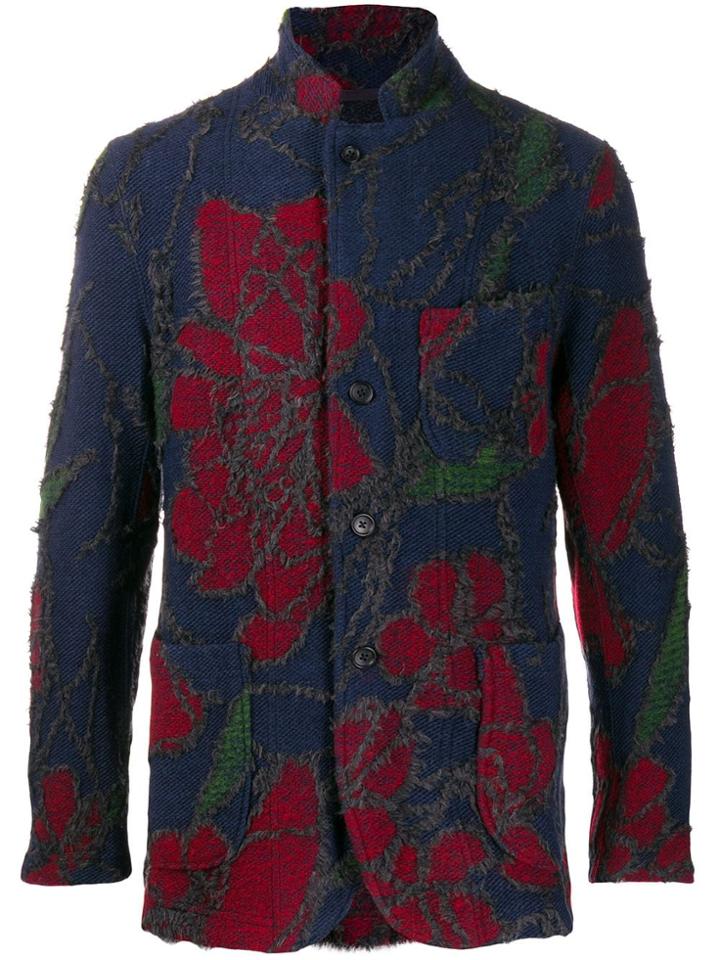 Engineered Garments Textured Floral Patterned Blazer - Blue