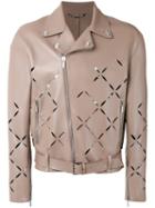 Versace Degradé Slash Biker Jacket, Men's, Size: 52, Pink/purple, Lamb Skin/cotton