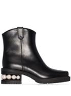 Nicholas Kirkwood Black Casati Western Pearl Heel Leather Boots