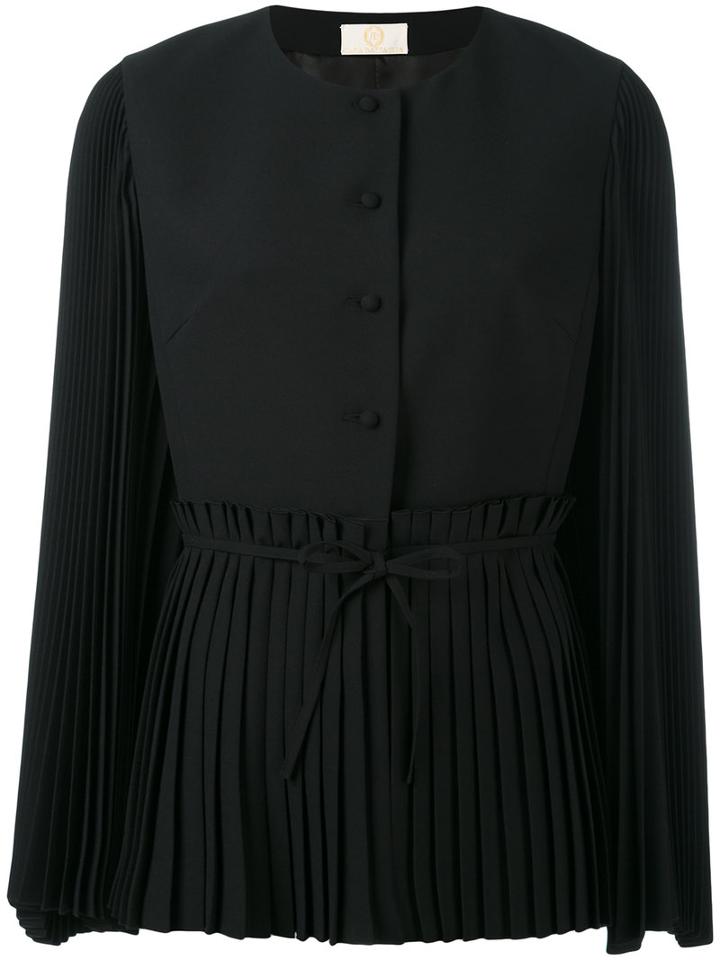 Sara Battaglia - Pleated Blazer - Women - Polyester/acetate/cupro - 44, Black, Polyester/acetate/cupro