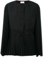 Sara Battaglia - Pleated Blazer - Women - Polyester/acetate/cupro - 44, Black, Polyester/acetate/cupro