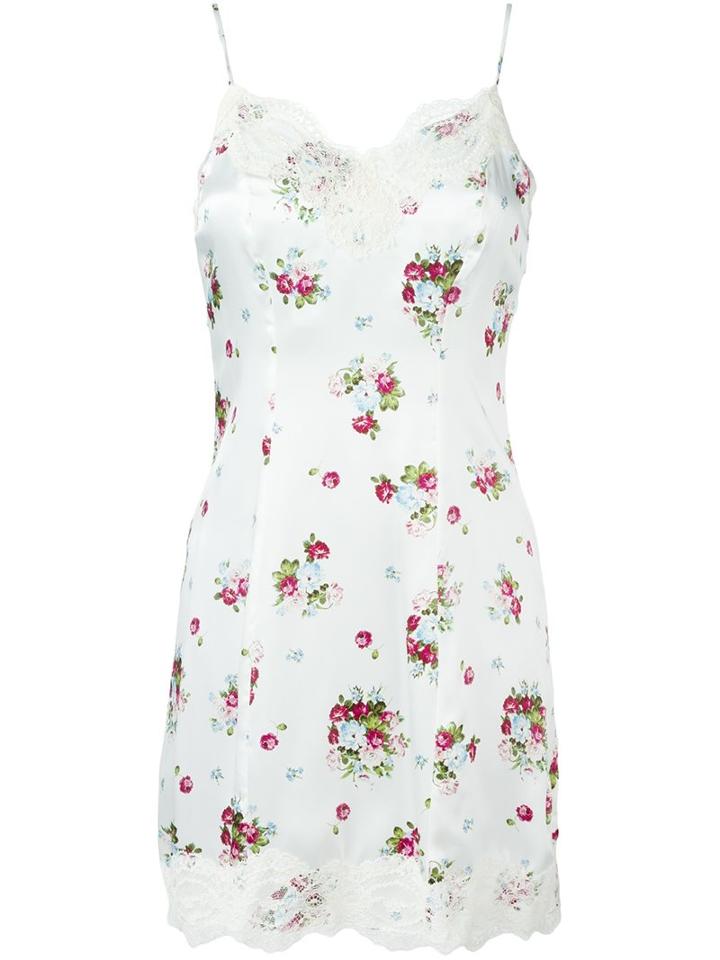 Dondup Floral Print Slip Dress, Women's, Size: 40, White, Silk/cotton/polyamide/spandex/elastane